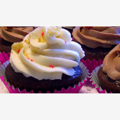 Chocolate Cupcakes with Butter Cream Frosting and Pink Sprinkles
